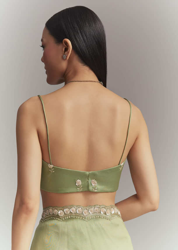 Pista Green Tissue Embroidered Saree With Heavy Hand Embroidery Pista Green Tissue Embroidered Saree With Heavy Hand Embroidery