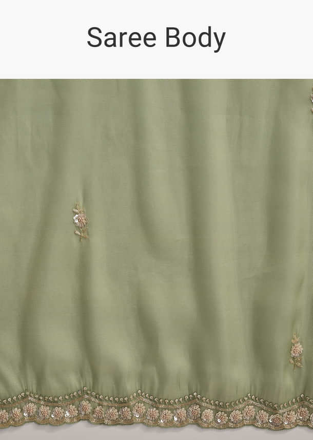 Pista Green Tissue Embroidered Saree With Heavy Hand Embroidery Pista Green Tissue Embroidered Saree With Heavy Hand Embroidery
