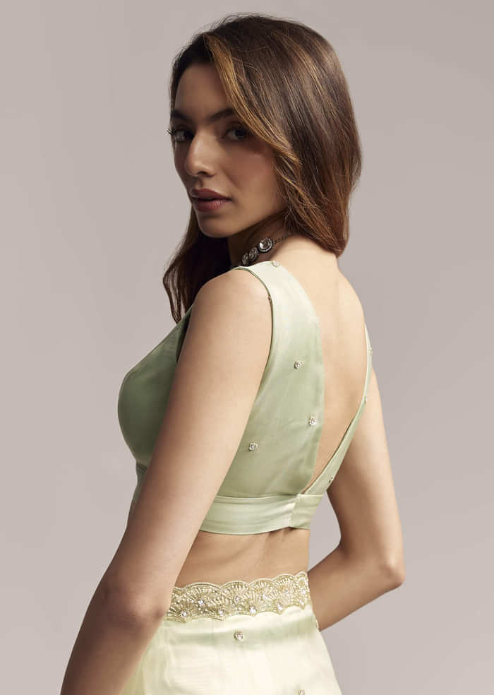 Pista Green Tissue Saree With Butti Work Embroidery