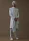 Pista Green Sherwani Set In Raw Silk With Moti, Cut Dana, And Thread Embroidery