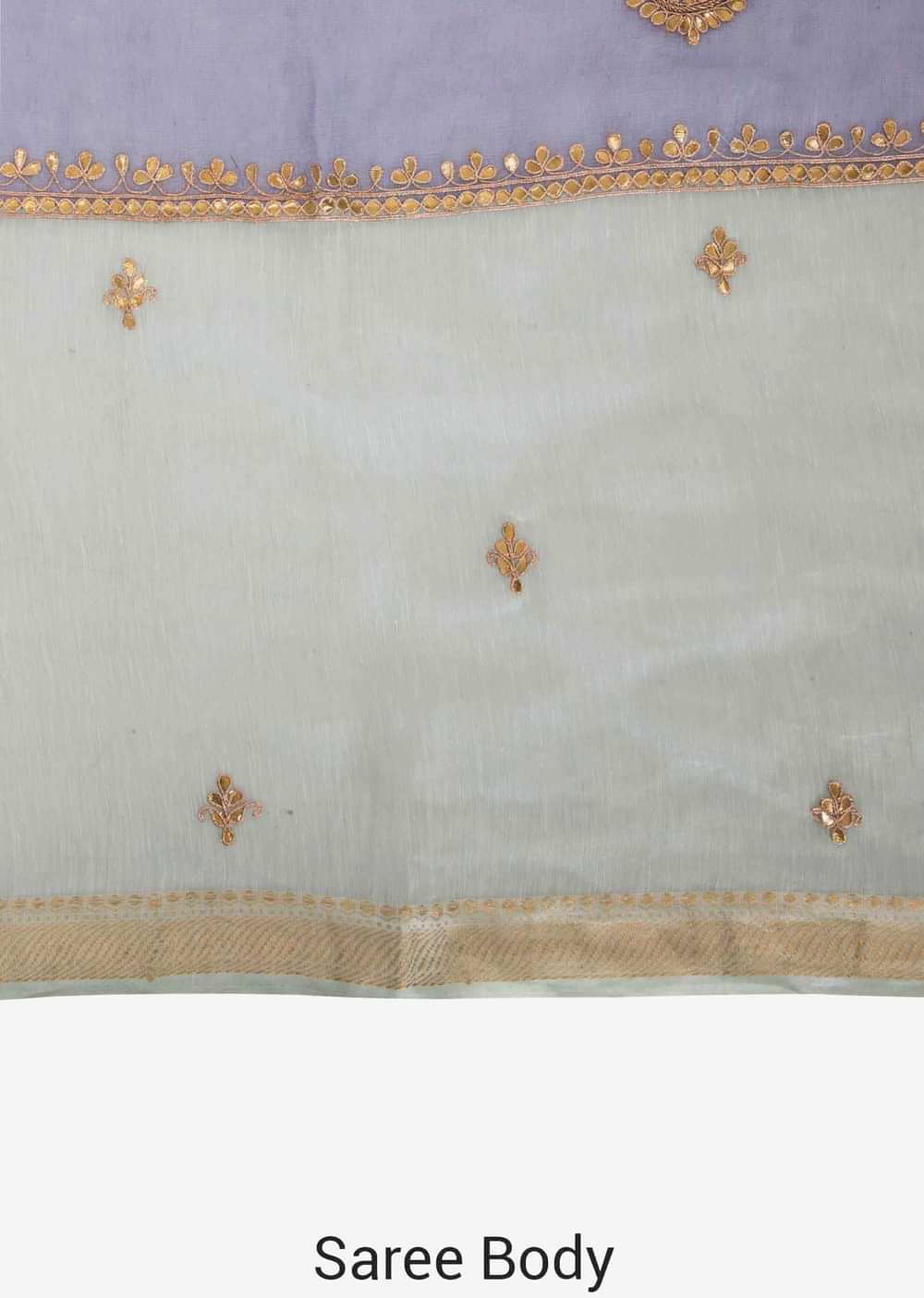 Pista green and blue saree in silk with gotta patch and moti embroidered butti only on Kalki - KALKI Fashion India