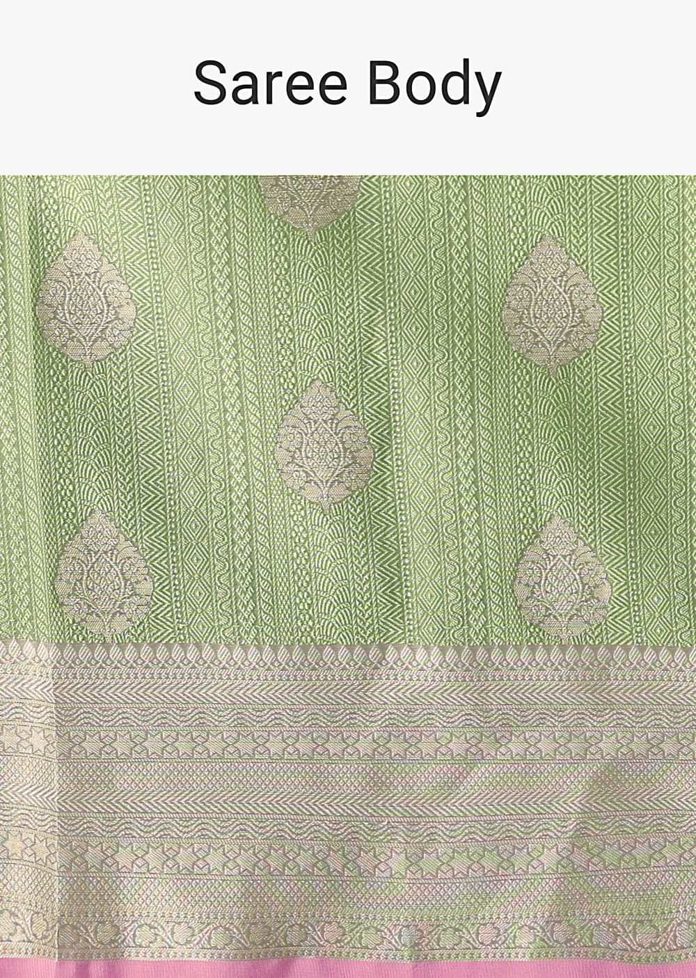 Pista Green Banarasi Tunchui Silk Saree With Woven Motifs And Unstitched Blouse Piece