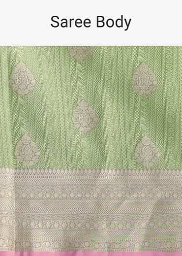 Pista Green Banarasi Tunchui Silk Saree With Woven Motifs And Unstitched Blouse Piece