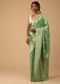 Pista Green Dola Silk Saree With Silver And Gold Floral Jaal Pattern
