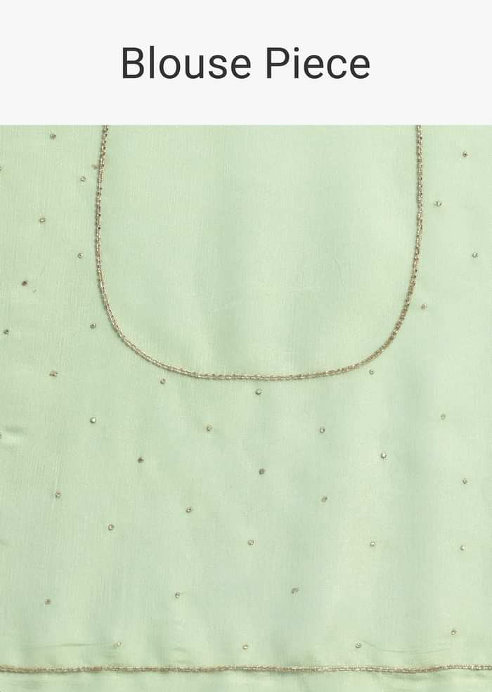 Pista Green Embroidered Georgette Saree With Unstitched Blouse