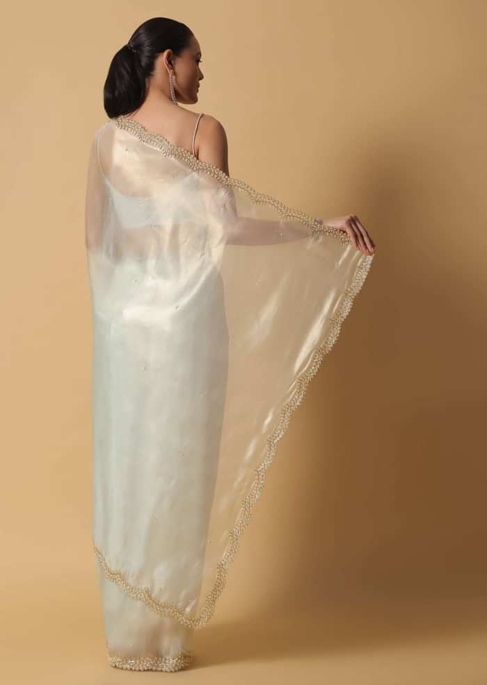 Pista Green Foil Saree In Tissue With Cut Dana Embroidered Borders