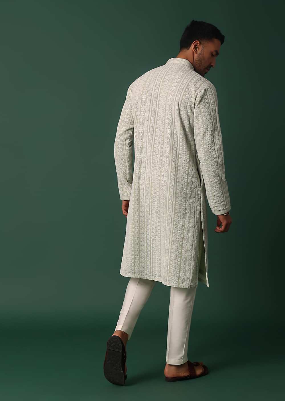 Pista Green Georgette Kurta Set With Chikankari Embroidery