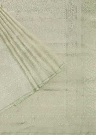 Pista Green Handloom Banarasi Saree In Uppada Silk With Brocade Weave And Unstitched Blouse
