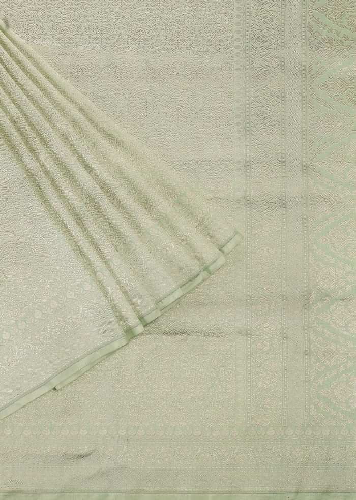 Pista Green Handloom Banarasi Saree In Uppada Silk With Brocade Weave And Unstitched Blouse