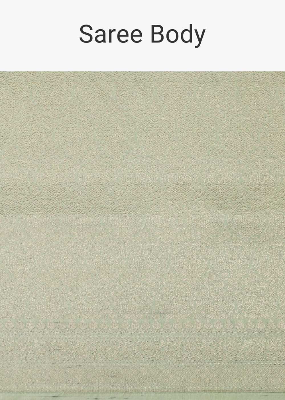 Pista Green Handloom Banarasi Saree In Uppada Silk With Brocade Weave And Unstitched Blouse