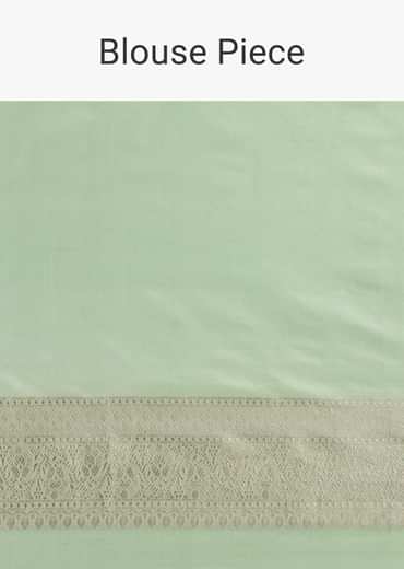 Pista Green Handloom Banarasi Saree In Uppada Silk With Brocade Weave And Unstitched Blouse
