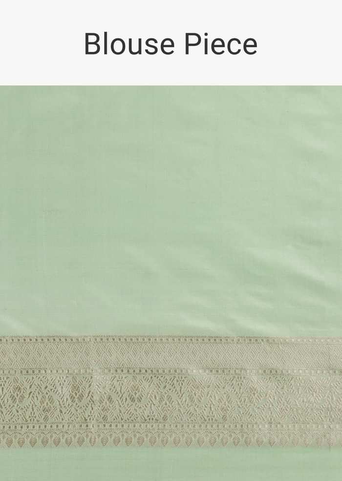 Pista Green Handloom Banarasi Saree In Uppada Silk With Brocade Weave And Unstitched Blouse
