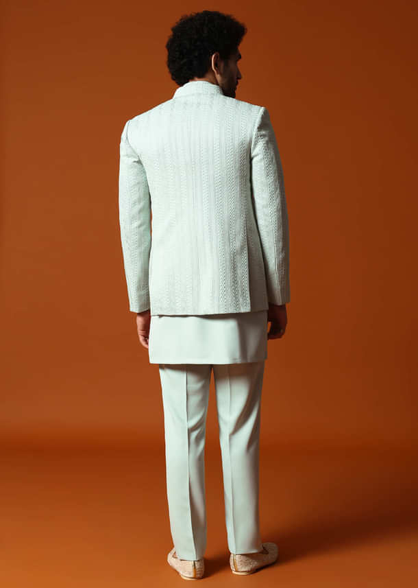 Pista Green Jodhpuri Set In Resham Work For Men