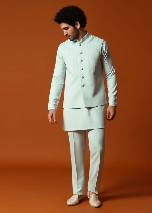 Pista Green Jodhpuri Set In Resham Work For Men
