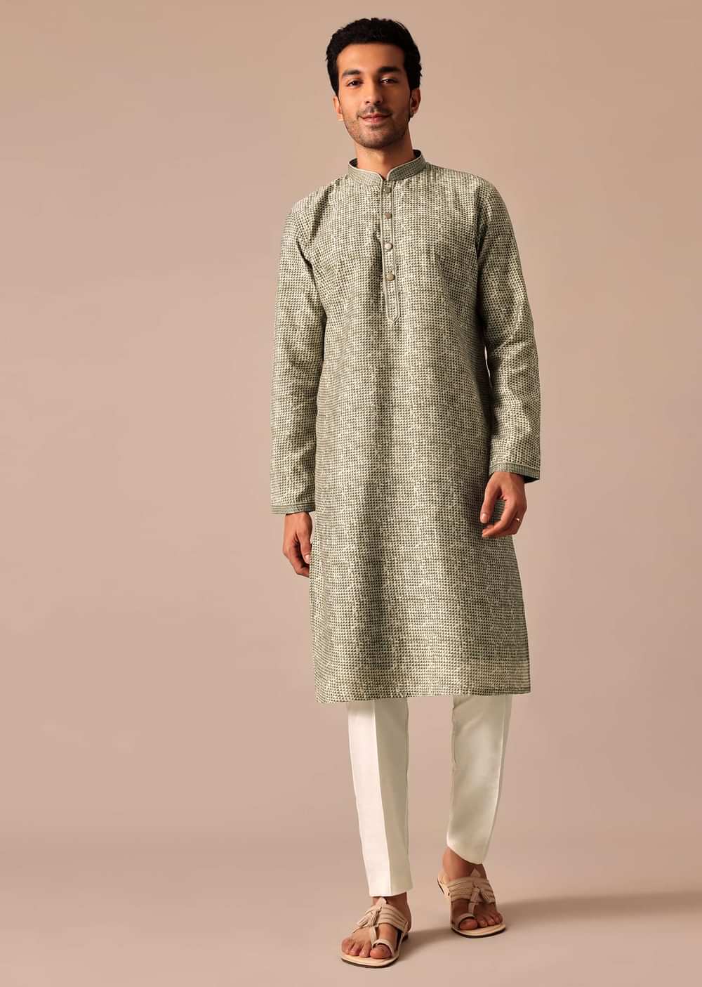 Pista Green Kurta Set In Muslin Silk