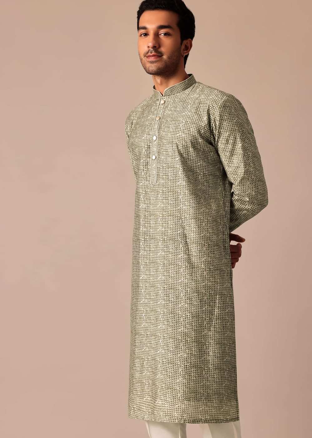 Pista Green Kurta Set In Muslin Silk