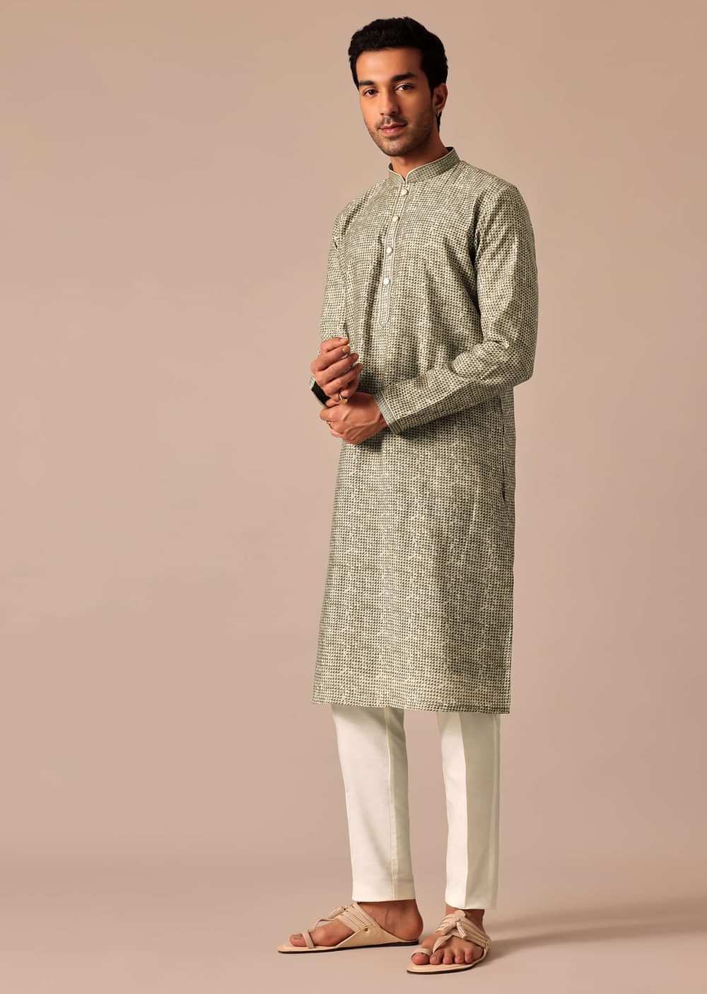 Pista Green Kurta Set In Muslin Silk