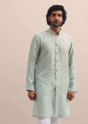 Pista Green Moti Embroidered Indowestern For Men