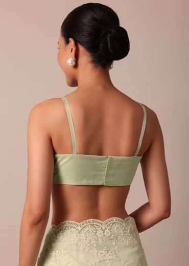 Pista Green Organza Silk Chikankari Saree With Floral Thread Jaal Work And Unstitched Blouse Fabric