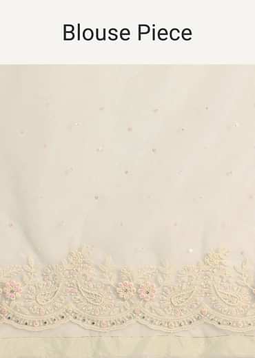 Pista Green Organza Silk Chikankari Saree With Floral Thread Jaal Work And Unstitched Blouse Fabric
