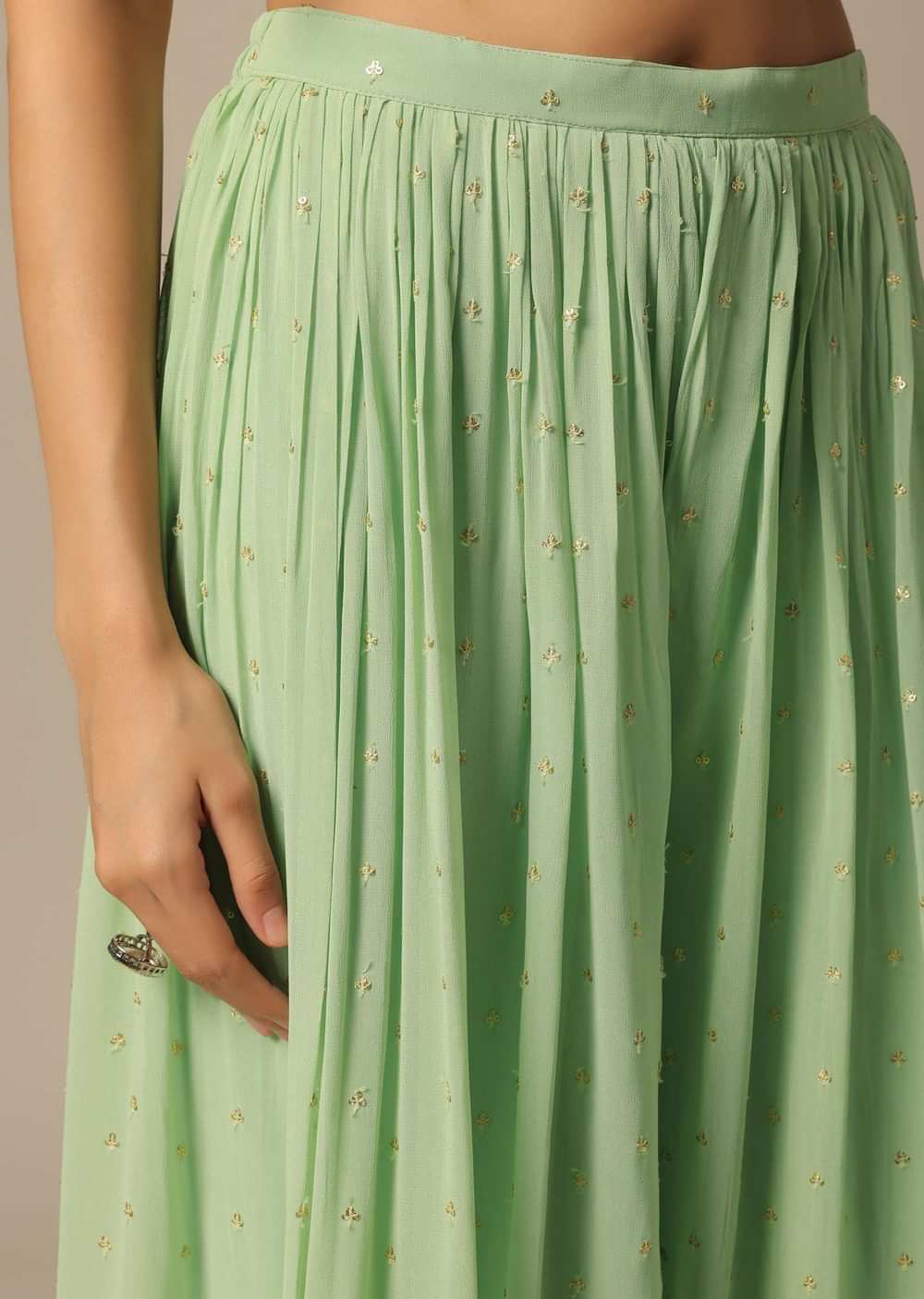 Pista Green Palazzo Set With Sequin Embellishments