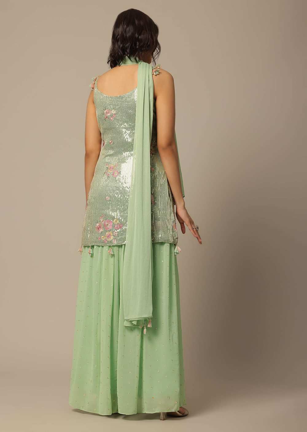 Pista Green Palazzo Set With Sequin Embellishments