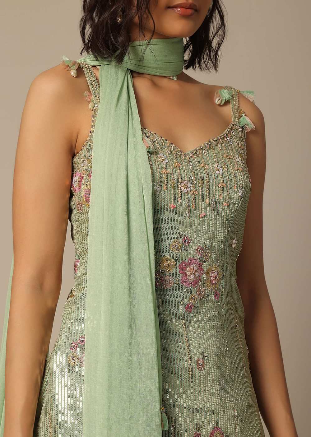 Pista Green Palazzo Set With Sequin Embellishments