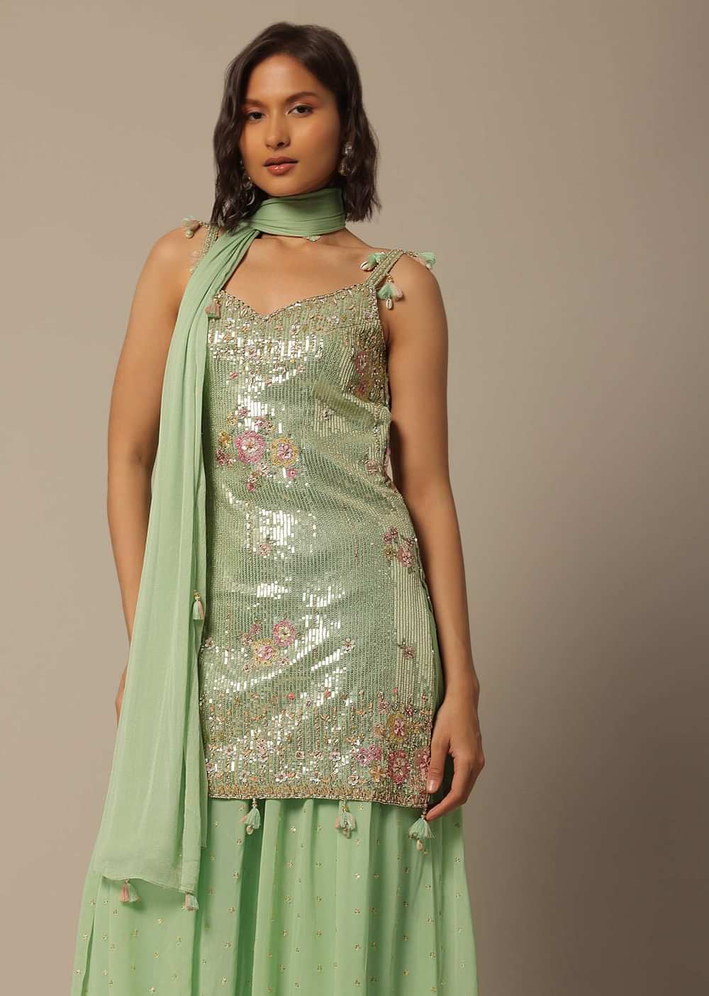 Pista Green Palazzo Set With Sequin Embellishments
