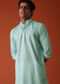 Pista Green Printed Kurta In Cotton Silk With Printed Buttis