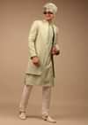 Pista Green Sherwani With Intricate Resham And Mirror Work