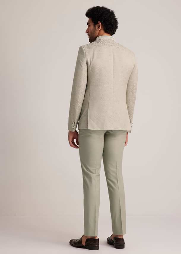 Pista Green Textured Bandhgala Suit