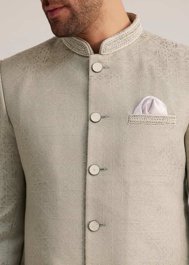 Pista Green Textured Bandhgala Suit