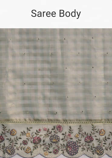 Pista Green Tissue Organza Woven Saree With Heavy Hand Embroidery Pista Green Tissue Organza Woven Saree With Heavy Hand Embroidery