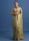 Pista Green Tissue Saree With Gota Patti And Zari Work And Lehriya Blouse