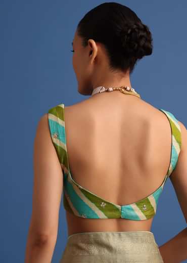 Pista Green Tissue Saree With Gota Patti And Zari Work And Lehriya Blouse