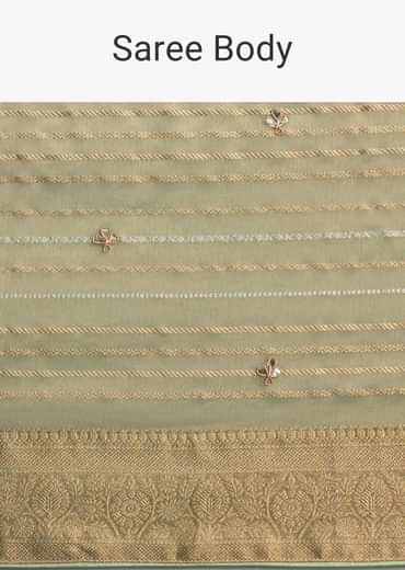 Pista Green Tissue Saree With Gota Patti And Zari Work And Lehriya Blouse