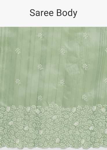 Pista Green Tussar Saree With Unstitched Blouse
