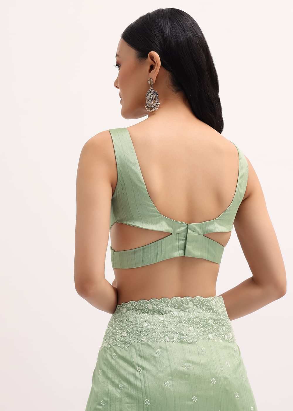Pista Green Tussar Saree With Unstitched Blouse