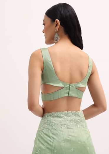 Pista Green Tussar Saree With Unstitched Blouse