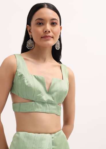 Pista Green Tussar Saree With Unstitched Blouse