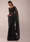Pitch Black Organza Saree In Lucknowi 3D Floral Buttis In Tissue Organza With The Scalloped Cutwork On The Pallu Border