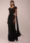 Pitch Black Saree With Three Tones Of Layered Frills On The Bottom Embellished In Stones And Sequins With A Tassel On The Pallu Corner