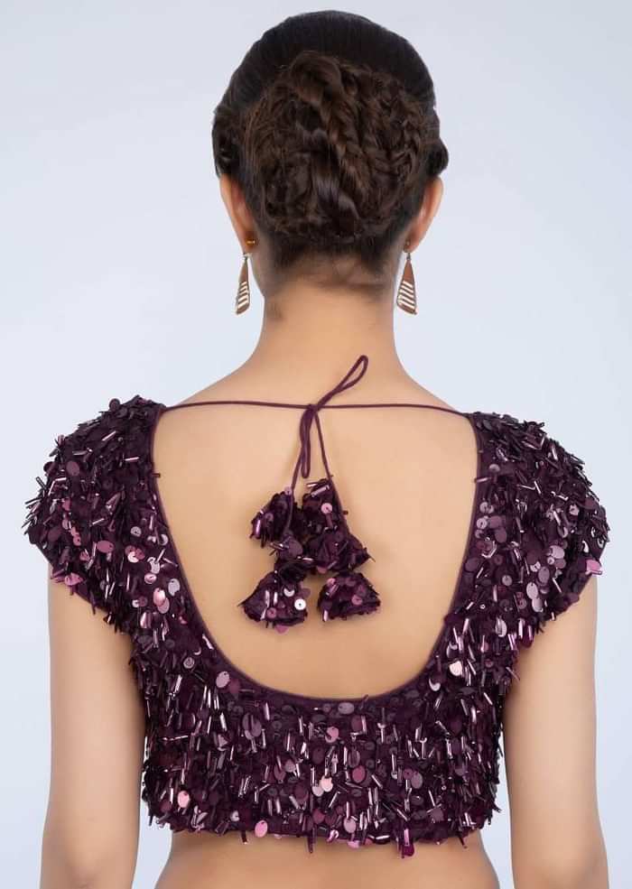 Plum Saree In Georgette With Ruffled Hem And Pallu Online - Kalki Fashion