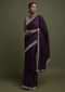 Plum Purple Saree In Satin Blend With Stone Work In Floral Pattern On The Border Online - Kalki Fashion