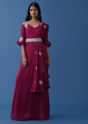 Plum Purple Embroidered Dress And Multiway Draped Dupatta In Georgette