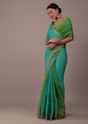 Poison Green Woven Ombre Saree In Organza