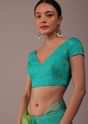Poison Green Woven Ombre Saree In Organza