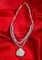 Powder Blue And Grey Color Double Layer Beaded Necklace With A Green Semi Precious Stone Pendant Online - Kalki Fashion