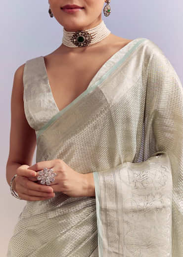 Powder Blue Chanderi Silk Woven Saree With Zari Work