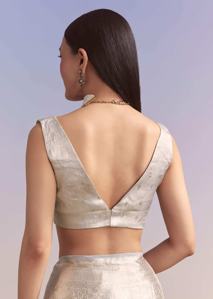 Powder Blue Chanderi Silk Woven Saree With Zari Embroidery